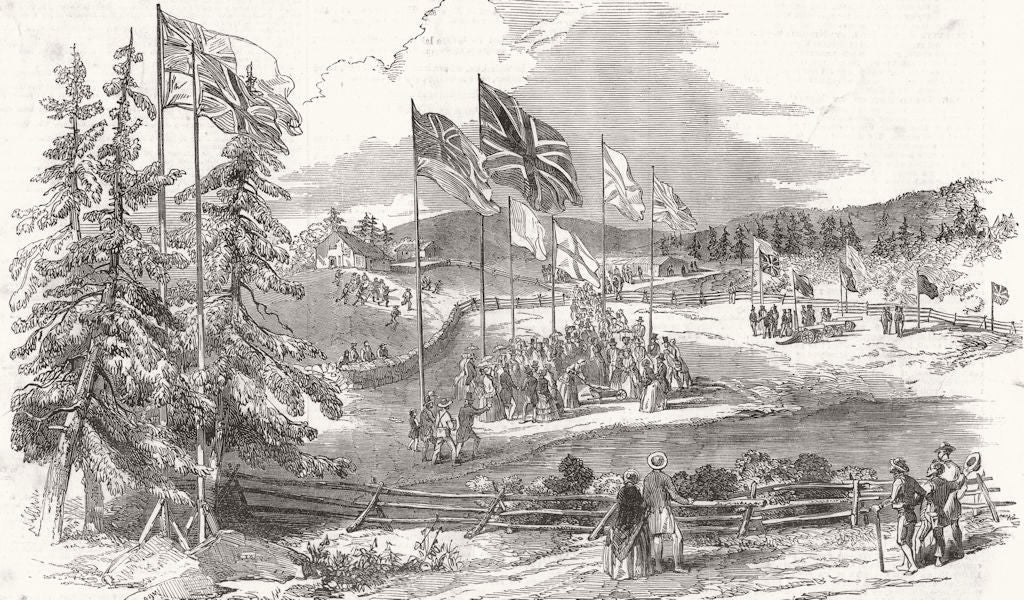 SCOTLAND. Commencement of the St Andrew's and Quebec railway 1852 old print